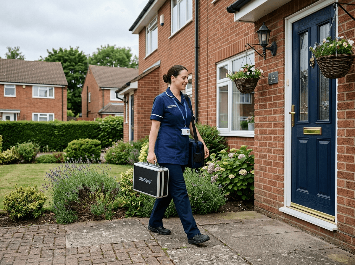 Mobile ear care clinician arriving at a home appointment